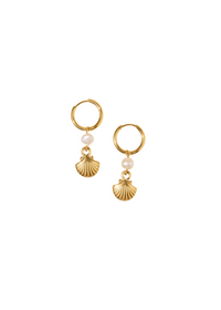 1.3-inch Shell and Pearl Earrings with 18K gold plating and durable stainless steel. A luxurious accessory designed to elevate any outfit and occasion