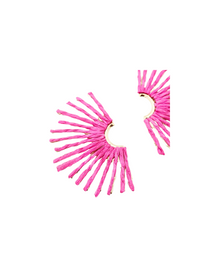 handmade Coachella Pink Raffia Fan Earrings