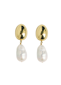 2.5-inch Vintage Chunky Gold and Pearl Statement Drop Earrings featuring a lustrous faux pearl suspended from a luxurious gold chunky top. Ideal for adding timeless sophistication to any outfit