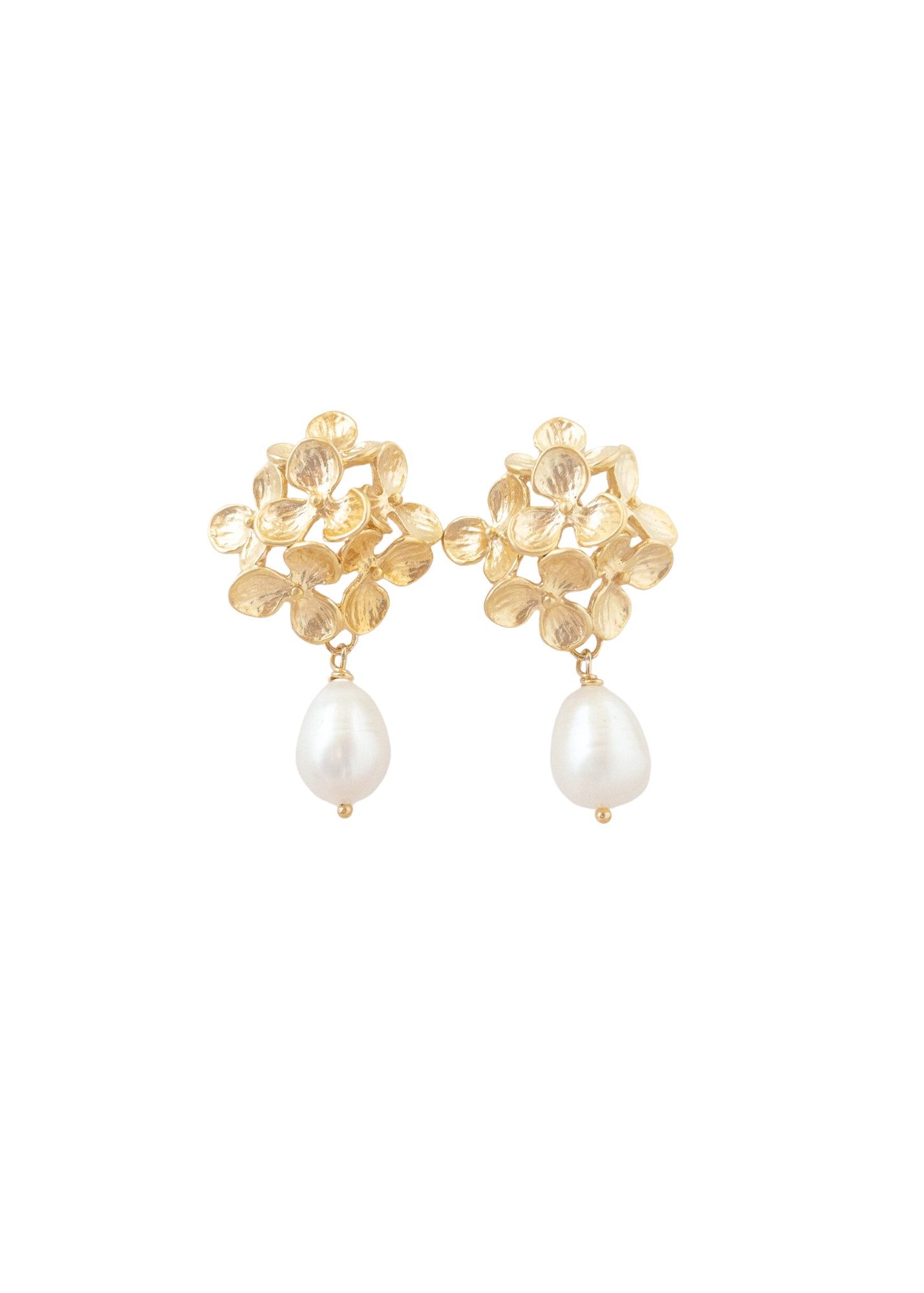 Floral drop earrings with gold flower clusters and pearl accents for an elegant look