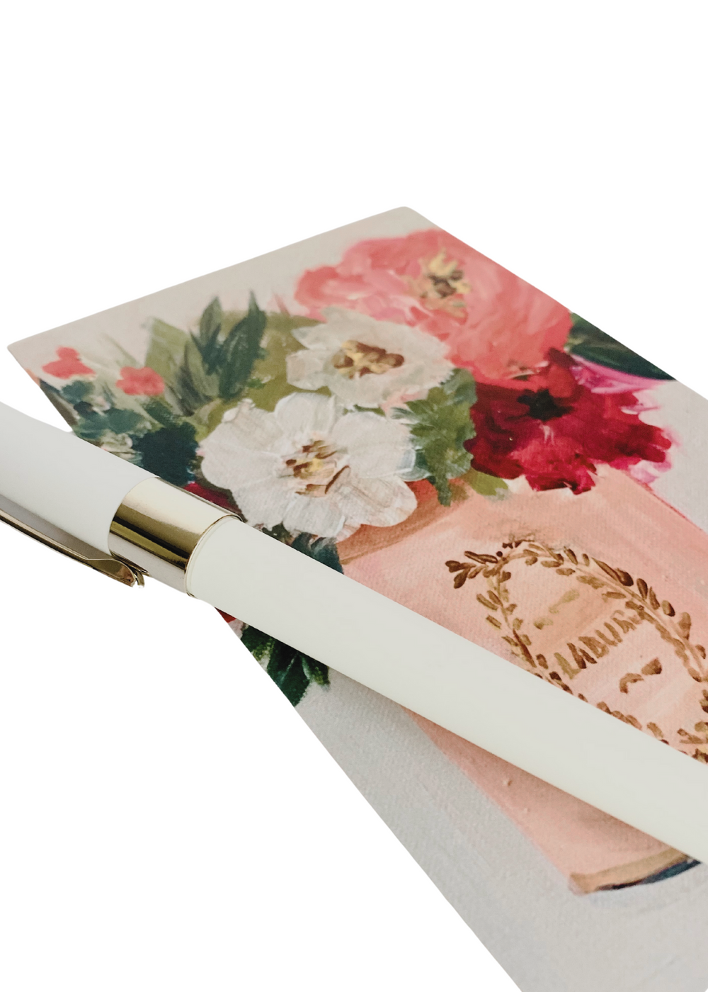 The Monet set from the Flower Show collection features a Ladurée floral postcard and a white ballpoint pen from the BV by Bruno Visconti Collection. The pen offers a fine point and soft touch for smooth, precise writing with black ink, adding sophistication and charm to your notes and sketches